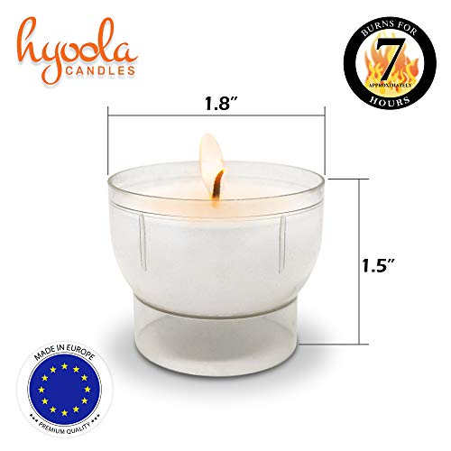 Hyoola Tea Lights Votive Candles Pack of 50 - White Votive Candles Bulk in Clear Plastic Cup - 7 Hour Burn Time Unscented Votive Candles - European Made