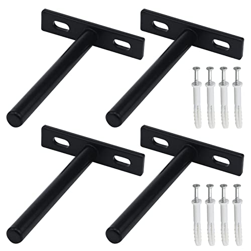 Antrader Set of 4 Floating Shelf Brackets, 4-Inch(Deep) Concealed Blind Shelf Support for Raw Wood Shelves, Matte Black, Screws and Anchors Included