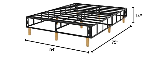 Amazon Basics Foldable Mattress Foundation/Box Spring with Steel Slats and Wood Legs, Tools-free Assembley, Full