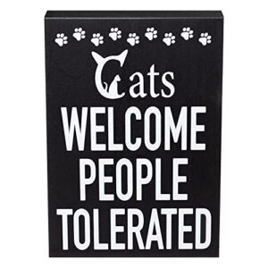 jennygems cats welcome people tolerated wooden sign, cat mom gift and decor, funny cat signs, made in usa