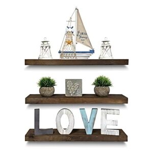 mark one home goods rustic farmhouse 3 tier justified floating wood shelf - floating wall shelves (set of 3), hardware and fasteners included (walnut, 24")