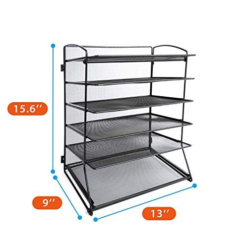 CLATINA 6-Tier Metal Mesh Desk File Organizer Desktop Letter Tray Paper Document Holder for Office Home School Black