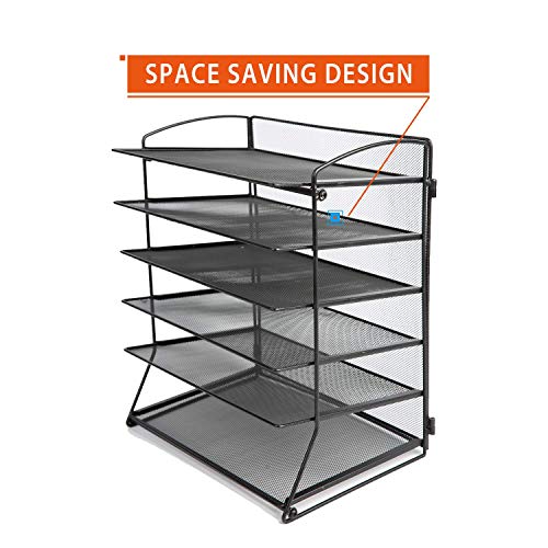 CLATINA 6-Tier Metal Mesh Desk File Organizer Desktop Letter Tray Paper Document Holder for Office Home School Black