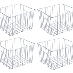 Slideep Freezer Baskets Storage Basket Organizers, Deep Wire Farmhouse Bins Container with Handles for Kitchen, Pantry, Cabinet, Car, Bathroom Pearl White, 4 Pack