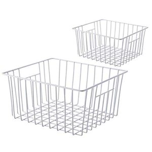 Slideep Freezer Baskets Storage Basket Organizers, Deep Wire Farmhouse Bins Container with Handles for Kitchen, Pantry, Cabinet, Car, Bathroom Pearl White, 4 Pack