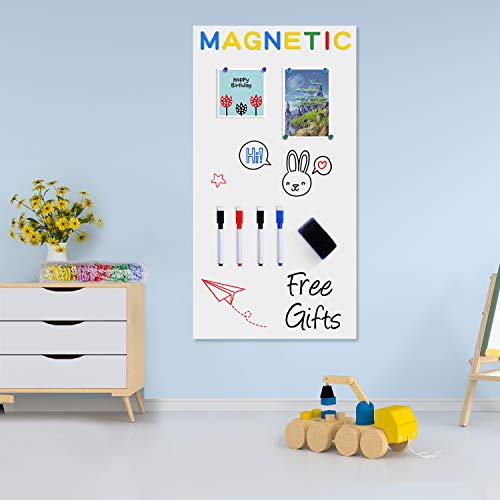 Board2by Magnetic Whiteboard Contact Paper, 40 x 17.3 Inch Self Adhesive Dry Erase Sticker for Wall, Removable White Board Wallpaper Roll with 42 Magnetic Letters for Kids, Classroom, Office