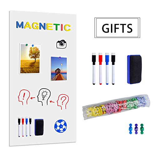 Board2by Magnetic Whiteboard Contact Paper, 40 x 17.3 Inch Self Adhesive Dry Erase Sticker for Wall, Removable White Board Wallpaper Roll with 42 Magnetic Letters for Kids, Classroom, Office