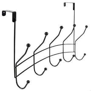 home basics shelby 5 hook over the door rack for bathroom, bedroom or closet hanging coat, robes, hats, bags & towel, sturdy heavy-duty clothes organizer storage, black