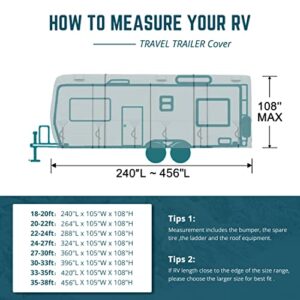 KING BIRD Upgraded Travel Trailer RV Cover, Extra-Thick 5 Layers Anti-UV Top Panel, Durable Camper Cover, Fits 24-27ft Motorhome -Breathable, Water-Proof, Rip-Stop with 2Pcs Straps & 4 Tire Covers