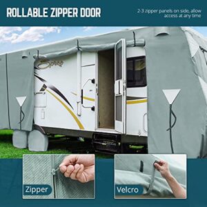 KING BIRD Upgraded Travel Trailer RV Cover, Extra-Thick 5 Layers Anti-UV Top Panel, Durable Camper Cover, Fits 24-27ft Motorhome -Breathable, Water-Proof, Rip-Stop with 2Pcs Straps & 4 Tire Covers