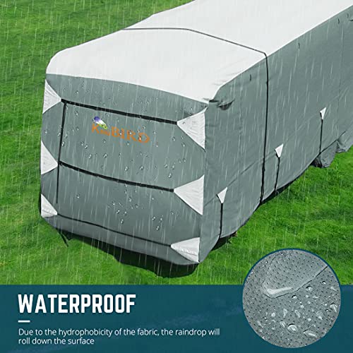 KING BIRD Upgraded Travel Trailer RV Cover, Extra-Thick 5 Layers Anti-UV Top Panel, Durable Camper Cover, Fits 24-27ft Motorhome -Breathable, Water-Proof, Rip-Stop with 2Pcs Straps & 4 Tire Covers