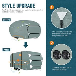 KING BIRD Upgraded Travel Trailer RV Cover, Extra-Thick 5 Layers Anti-UV Top Panel, Durable Camper Cover, Fits 24-27ft Motorhome -Breathable, Water-Proof, Rip-Stop with 2Pcs Straps & 4 Tire Covers