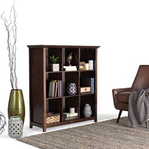 SIMPLIHOME Acadian SOLID WOOD 48 inch x 44 inch Rustic 9 Cube Bookcase and Storage Unit in Brunette Brown with 9 Shelves, for the Living Room, Study and Office