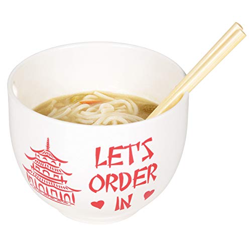 Enesco Our Name is Mud Let's Order in Ramen Bowl and Chopsticks Set, 5.25 Inch, Red and White