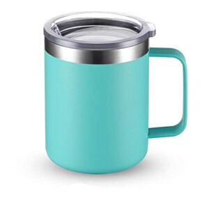 civago stainless steel coffee mug cup with handle, 12 oz double wall vacuum insulated tumbler with lid travel friendly, reusable and durable travel coffee cup thermal cup, powder coated (aqua, 1 pack)