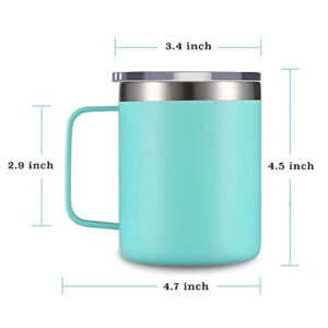 CIVAGO Stainless Steel Coffee Mug Cup with Handle, 12 oz Double Wall Vacuum Insulated Tumbler with Lid Travel Friendly, Reusable and Durable Travel Coffee Cup Thermal Cup, Powder Coated (Aqua, 1 Pack)