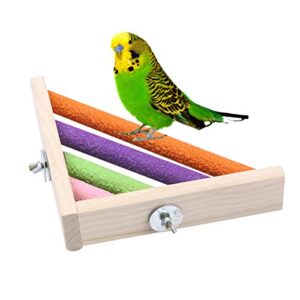 popetpop corner shelf for bird cage- parrot bird cage perches, colorful wood corner shelf laddered platform for hamster bird cages accessories