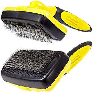 ShedTitan Self Cleaning Slicker Brush & Dematting Pet Comb Value Kit - Easy, Ideal Slicker Brush for Dogs, Goldendoodles, Poodles, Cats - Detangler Comb Removes Mats from Matted Hair, Fur for Dog, Cat