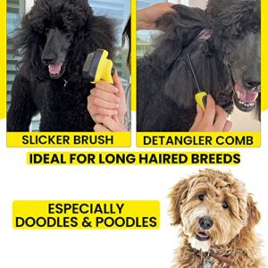 ShedTitan Self Cleaning Slicker Brush & Dematting Pet Comb Value Kit - Easy, Ideal Slicker Brush for Dogs, Goldendoodles, Poodles, Cats - Detangler Comb Removes Mats from Matted Hair, Fur for Dog, Cat
