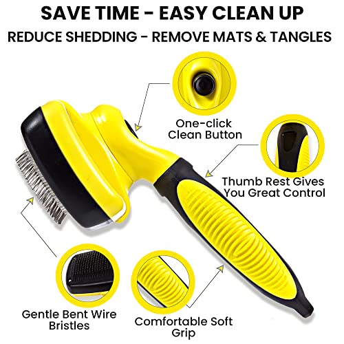 ShedTitan Self Cleaning Slicker Brush & Dematting Pet Comb Value Kit - Easy, Ideal Slicker Brush for Dogs, Goldendoodles, Poodles, Cats - Detangler Comb Removes Mats from Matted Hair, Fur for Dog, Cat