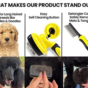 ShedTitan Self Cleaning Slicker Brush & Dematting Pet Comb Value Kit - Easy, Ideal Slicker Brush for Dogs, Goldendoodles, Poodles, Cats - Detangler Comb Removes Mats from Matted Hair, Fur for Dog, Cat