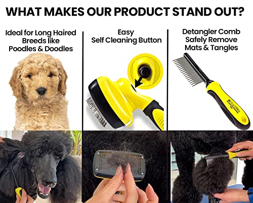 ShedTitan Self Cleaning Slicker Brush & Dematting Pet Comb Value Kit - Easy, Ideal Slicker Brush for Dogs, Goldendoodles, Poodles, Cats - Detangler Comb Removes Mats from Matted Hair, Fur for Dog, Cat