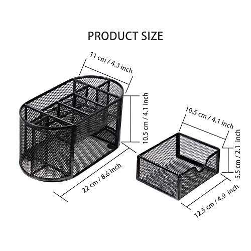 Wellerly Desk Organizer, Office Supplies Pen Holder Organizers Multi-Functional Mesh Desk Organization Storage with 8 Compartments and 1 Drawer Stationery Caddy Oval for Office School Home Supply