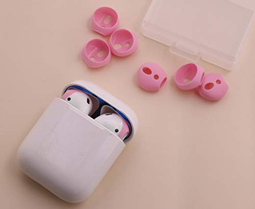 IiEXCEL (Fit in Case) 4 Pairs Replacement Super Thin Slim Rubber Silicone Earbuds Ear Tips and Covers Skin for Apple AirPods 2 1 or EarPods Headphones (Fit in Charging Case) (4 Pink)