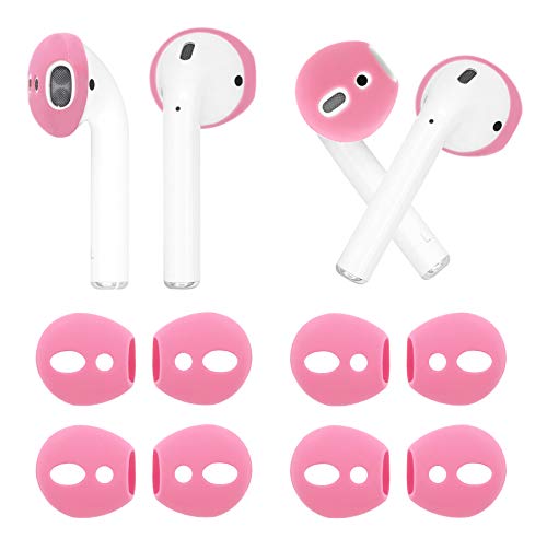 IiEXCEL (Fit in Case) 4 Pairs Replacement Super Thin Slim Rubber Silicone Earbuds Ear Tips and Covers Skin for Apple AirPods 2 1 or EarPods Headphones (Fit in Charging Case) (4 Pink)