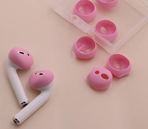 IiEXCEL (Fit in Case) 4 Pairs Replacement Super Thin Slim Rubber Silicone Earbuds Ear Tips and Covers Skin for Apple AirPods 2 1 or EarPods Headphones (Fit in Charging Case) (4 Pink)