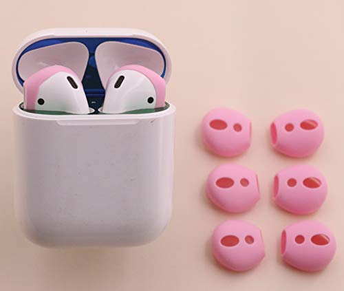 IiEXCEL (Fit in Case) 4 Pairs Replacement Super Thin Slim Rubber Silicone Earbuds Ear Tips and Covers Skin for Apple AirPods 2 1 or EarPods Headphones (Fit in Charging Case) (4 Pink)