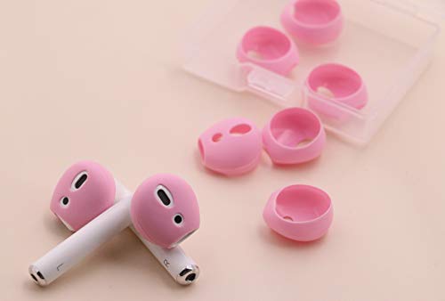 IiEXCEL (Fit in Case) 4 Pairs Replacement Super Thin Slim Rubber Silicone Earbuds Ear Tips and Covers Skin for Apple AirPods 2 1 or EarPods Headphones (Fit in Charging Case) (4 Pink)