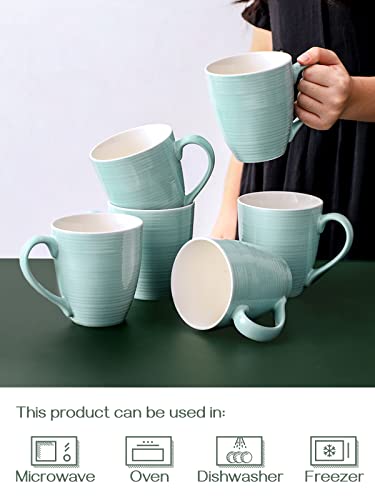 DOWAN Coffee Mugs, Coffee Mugs Set of 6, 17 Oz Ceramic Coffee Cups with Handle, Large Coffee Mug, Ceramic Mugs for Coffee Tea and Cocoa Turquoise