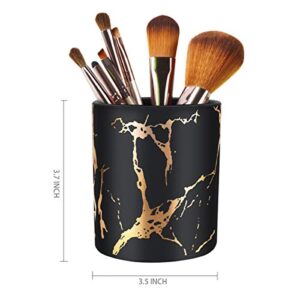 Pen Holder for Girls, WAVEYU Stand for Desk Marble Pattern Pencil Cup for Kids Ceramic Desk Organizer Makeup Brush Holder for Daily Use in Office, Classroom, Home, Black-Golden Marble