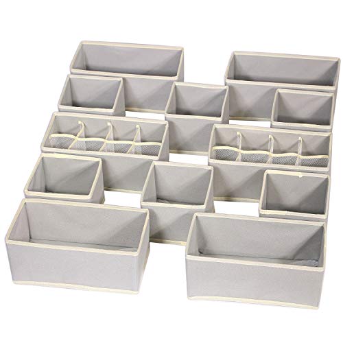 Set of 12 Foldable Drawer Organizer Dividers Cloth Storage Box Closet Dresser Organizer Cube Fabric Containers Basket Bins for Underwear Bras Socks Panties Lingeries Nursery Baby Clothes Grey NN246