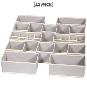 Set of 12 Foldable Drawer Organizer Dividers Cloth Storage Box Closet Dresser Organizer Cube Fabric Containers Basket Bins for Underwear Bras Socks Panties Lingeries Nursery Baby Clothes Grey NN246