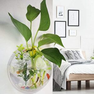 2Pack 5.9'' Wall Mounted Clear Acrylic Round Fish Tank Flower Pot Vase Decoration Wall Hanging Mount Fish Bowl Fish Bubble Aquarium Decorative Plant Pot Hanging Hydroponic Pot