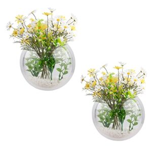 2Pack 5.9'' Wall Mounted Clear Acrylic Round Fish Tank Flower Pot Vase Decoration Wall Hanging Mount Fish Bowl Fish Bubble Aquarium Decorative Plant Pot Hanging Hydroponic Pot