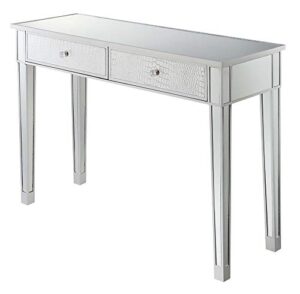convenience concepts vanity, gold coast desk, silver faux croc/silver/mirror