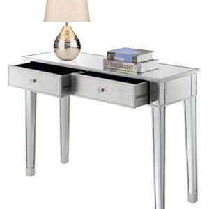 Convenience Concepts Vanity, Gold Coast Desk, Silver Faux Croc/Silver/Mirror