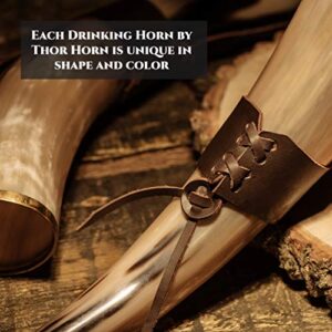 Thor Horn Large Viking Drinking Horn with Stand, 15-20 Oz Natural Ox Horn Cup & Cofee Mug | Cool Unique Beer Gift for Men and Women, Home Decor Accessories | Medieval Stein for Ale, Mead, Whiskey