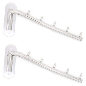 2 set of nuzamas wall mounted 304 stainless steel swing arm holders, clothes coat hanger, 5 hooks coat rack closet, storage organizer mirror finished with installation kits