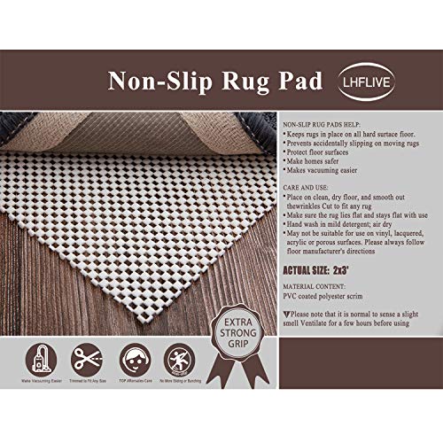 LHFLIVE 2' x 3' Non-Slip Area Rug Pad Extra Thick Pad for Any Hard Surface Floors, Keep Your Rugs Safe and in Place