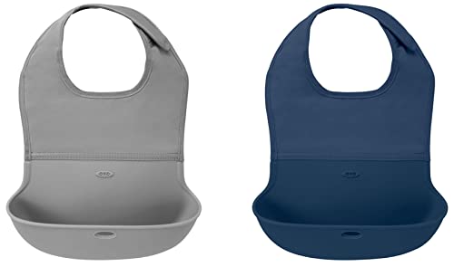 OXO Tot Roll-Up Bib 2 Pack Gray/Navy