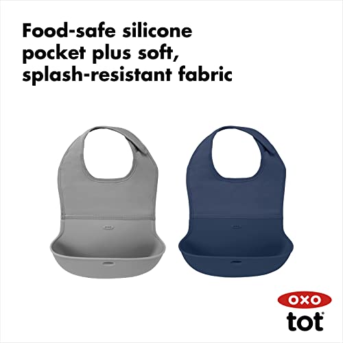 OXO Tot Roll-Up Bib 2 Pack Gray/Navy