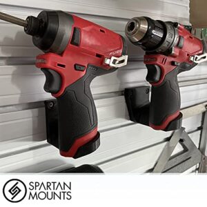 Spartan Mounts Wall Hook for Milwaukee M12 Tools Left - 12 Volt Power Tool Holder, High Strength Low Profile Bracket, Convenient Easy Access Garage Organization