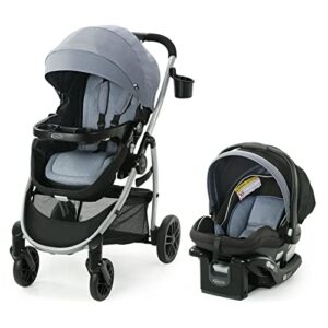 graco modes pramette travel system, includes baby stroller with true pram mode, reversible seat, one hand fold, extra storage, child tray and snugride 35 infant car seat, ontario