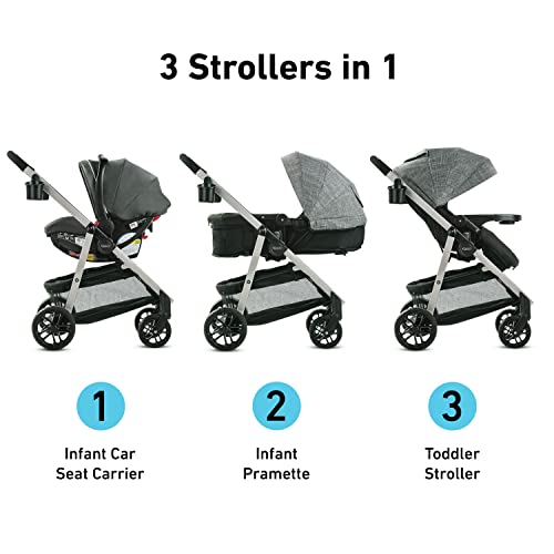 Graco Modes Pramette Travel System, Includes Baby Stroller with True Pram Mode, Reversible Seat, One Hand Fold, Extra Storage, Child Tray and SnugRide 35 Infant Car Seat, Ontario