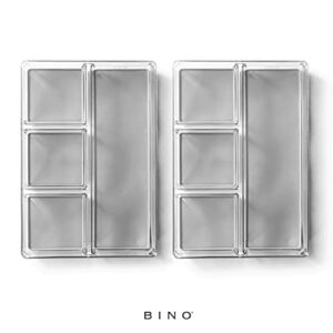 BINO | 4-Section Plastic Drawer Organizer Bin, Light Grey - 2 Pack | THE ARTISAN+ | Multi-Purpose | Soft-Grip Lining and Non-Slip Rubber Feet | Durable | BPA-Free | Desk Drawer Organizer | Vanity Org