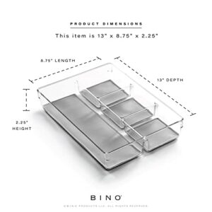 BINO | 4-Section Plastic Drawer Organizer Bin, Light Grey - 2 Pack | THE ARTISAN+ | Multi-Purpose | Soft-Grip Lining and Non-Slip Rubber Feet | Durable | BPA-Free | Desk Drawer Organizer | Vanity Org